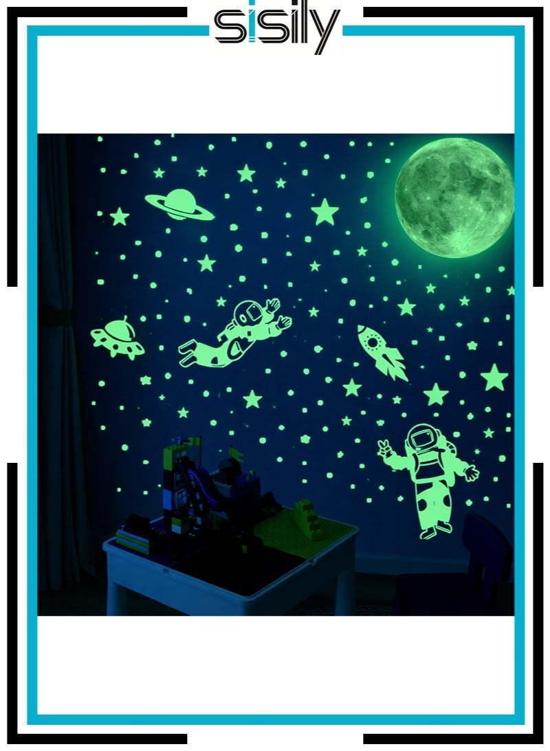 Sisily Glow Space Wall Decals 102-Piece – Glow-In-The-Dark Astronaut Planet Vinyl Stickers for Kids Bedroom Decor - Image 1